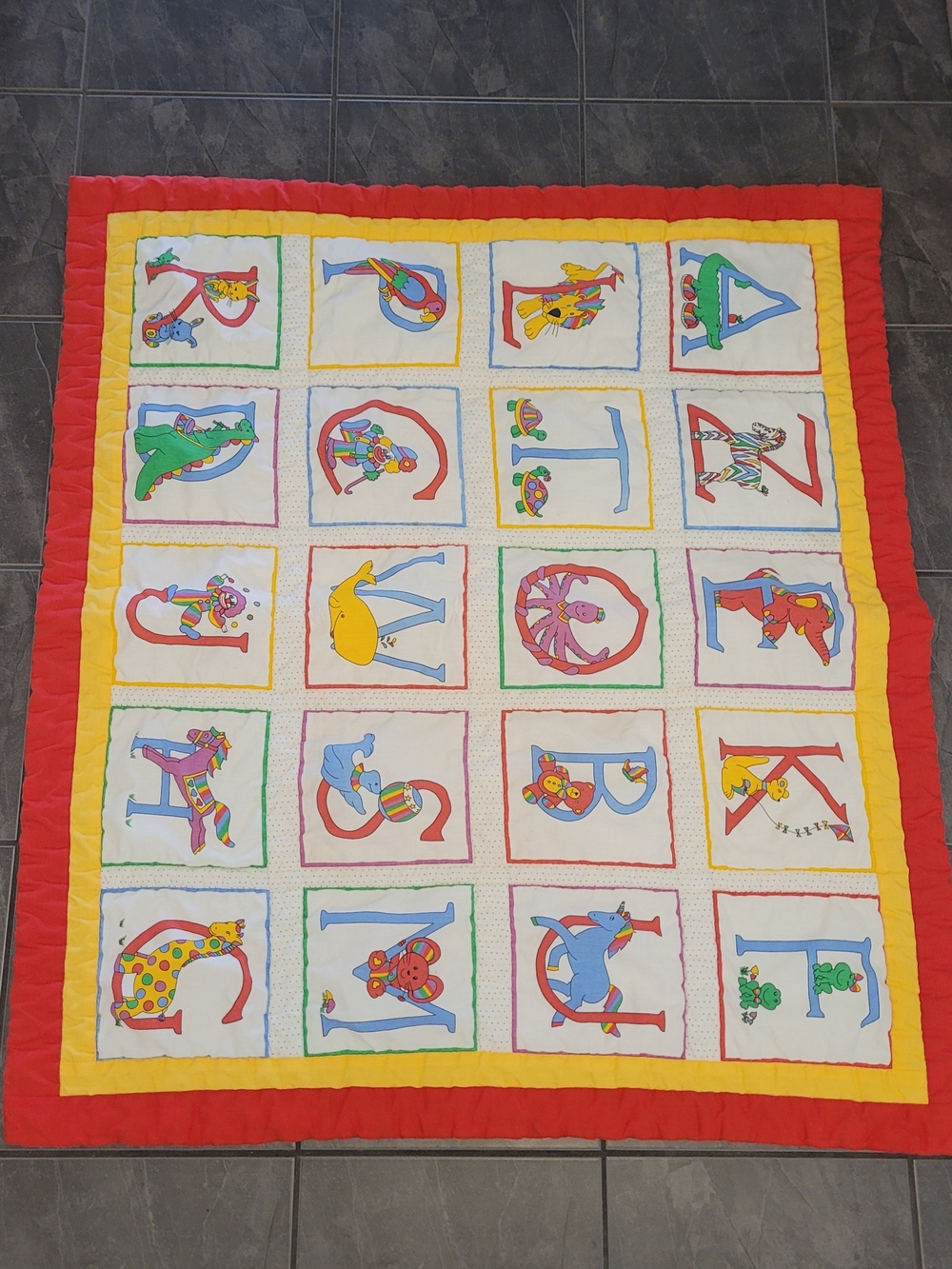 Handmade Alphabet Animal Quilt Blanket Red Yellow Multicolor Nursery Decor